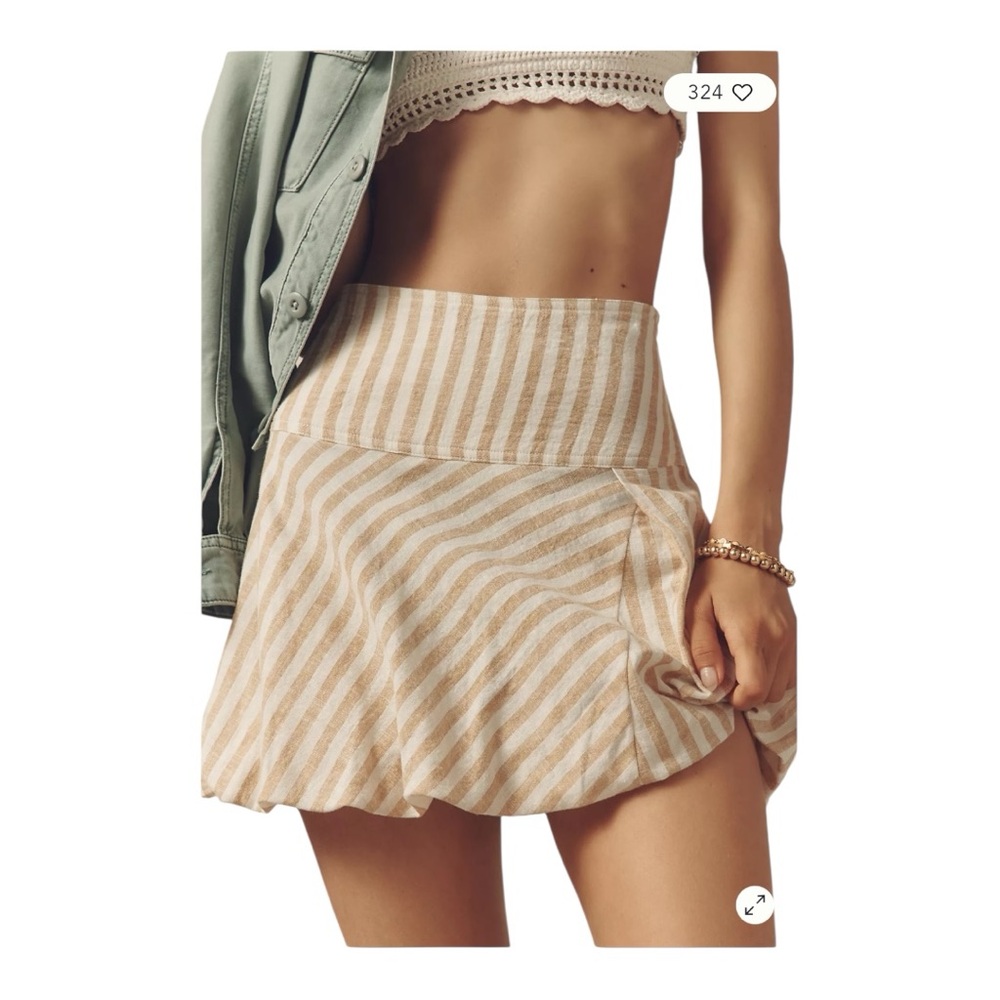 NWT Anthropologie Pilcro Linen Blend Bubble Mini Skirt Size L Tan White